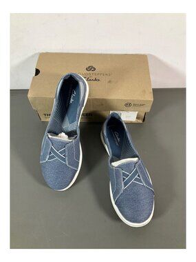 Clarks Women's Breeze Skip Cloudsteppers Sneakers, Denim Fabric, Slip-On Comfort